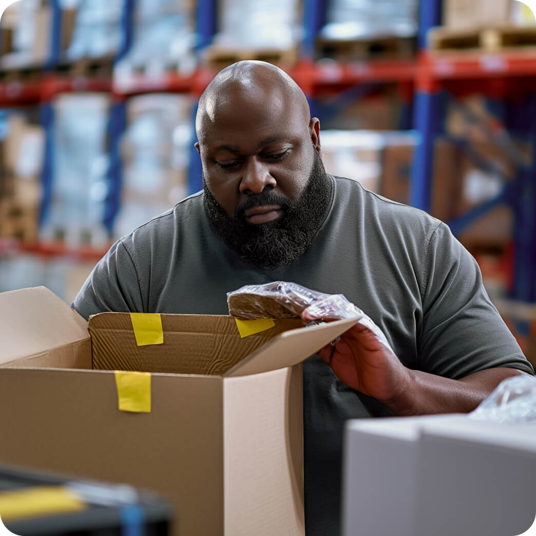 Warehouse worker packing an order for shipping