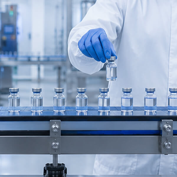 Lab technician handling medical vials