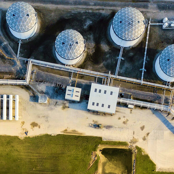 Aerial view of a water treatment plant